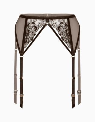 Пояс для чулок из сетки с вышивкой из сатина CD1019 шоколадный