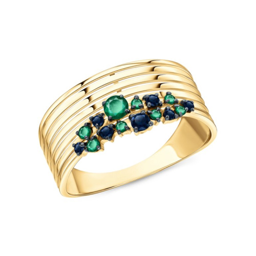 Золотое кольцо с изумрудами природными и сапфирами природными