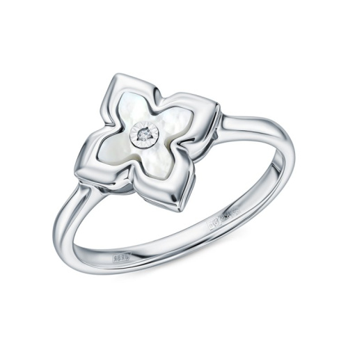 Золотое кольцо с бриллиантами природными и перламутром природным