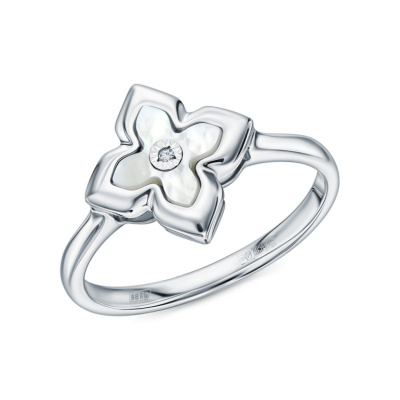 Золотое кольцо с бриллиантами природными и перламутром природным