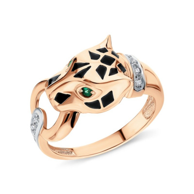 Золотое кольцо с эмалью и фианитами