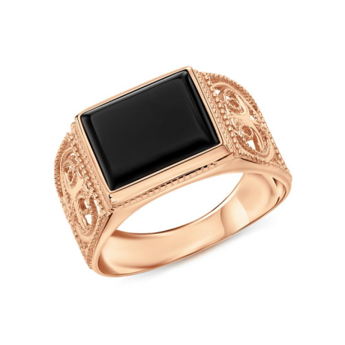 Золотое кольцо с ониксами имитациями