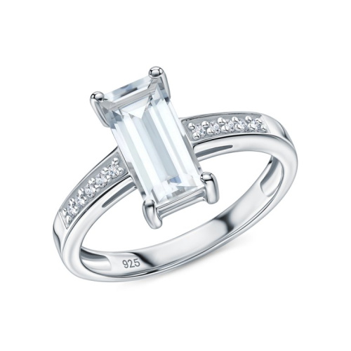 Серебряное кольцо с фианитами и кварцами природными