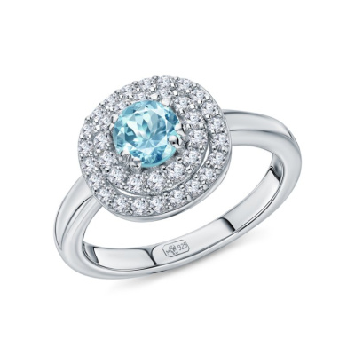 Серебряное кольцо с фианитами и топазами природными