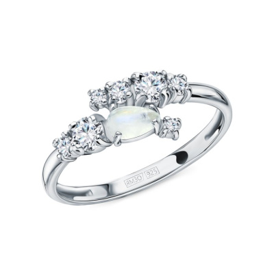 Серебряное кольцо с фианитами и лунным камнем