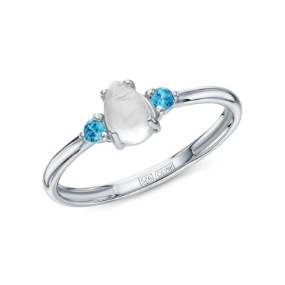 Серебряное кольцо с фианитами и лунным камнем