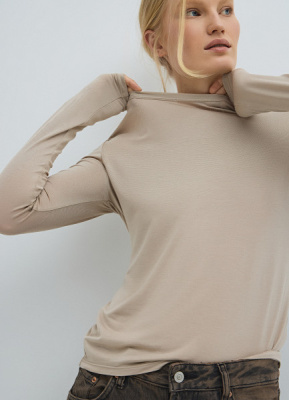 Лонгслив с шёлком, Бежевый