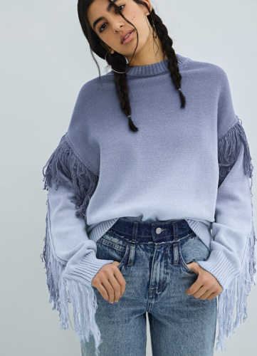Джемпер с эффектом деграде и бахромой, Синий