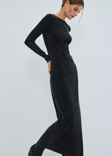 Платье в рубчик с эффектом стирки, Серый