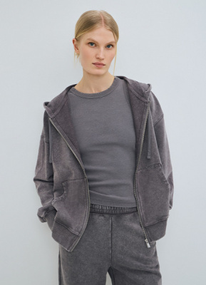 Толстовка на молнии с эффектом стирки, Серый