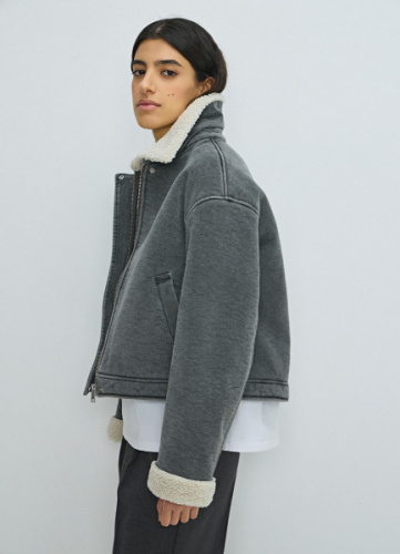 Короткая куртка с меховыми вставками, Серый