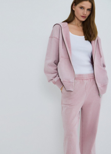 Толстовка на молнии с эффектом стирки, Розовый