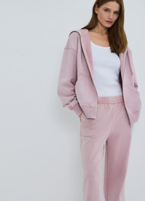 Толстовка на молнии с эффектом стирки, Розовый