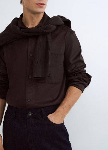 Плотная рубашка из трикотажа, Коричневый