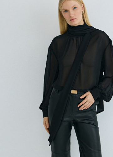 Блузка из шифона с шарфом, Черный