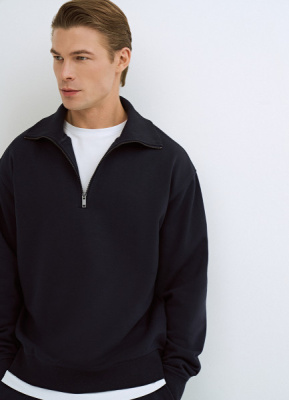 Свитшот с воротником-стойкой на молнии, Синий