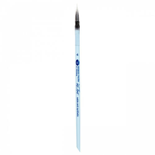 Кисть из соболя и белой синтетики №4 круглая "Белые ночи" ручка короткая, голубая матовая со скосом