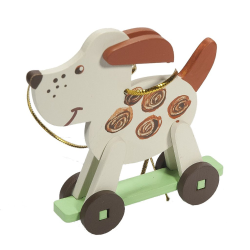 Игрушка деревянная "IDH Center" Дворняжка белая 1013 Brown Spots