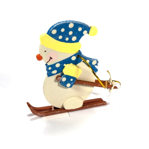 Игрушка деревянная "IDH Center" Снеговик на лыжах в колпаке 650-3