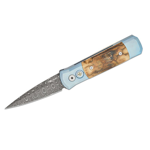 Автоматический нож Pro-Tech Godson Custom 005, сталь Chad Nichols Virus Damascus, титан/мастодонт, синий/Ivory