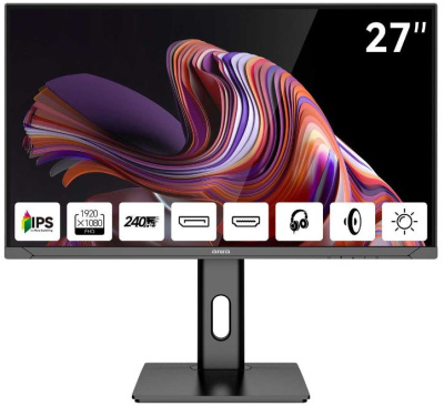 Монитор 27" AIWA MD2711 1920x1080, 16:9, IPS, 350 cd/m, 1000:1, 1 ms, 178°/178°, 240Hz, 2*HDMI, 2*DP, Spk, Pivot, Black