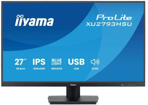 Монитор 27" Iiyama ProLite XU2793HSU-B7 1920x1080 LED, 16:9, IPS, 300cd, 1300:1, 80M:1, 1ms, 178/178, DP, HDMI, 100Hz, Speakers, tilt, VESA, black