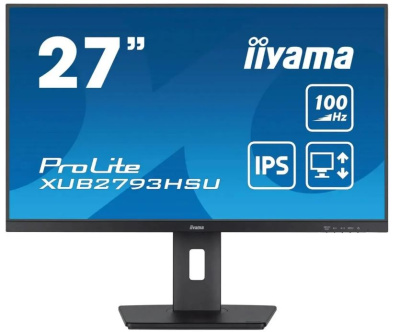 Монитор 27" Iiyama ProLite XUB2793HSU-B7 1920x1080 LED, 16:9, IPS, 300cd, 1300:1, 80M:1, 1ms, 178/178, DP, HDMI, USB, 100Hz, Speakers, tilt, pivot, sw