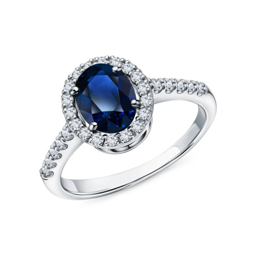 Золотое кольцо с бриллиантами природными и сапфиром природным