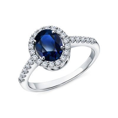 Золотое кольцо с бриллиантами природными и сапфиром природным