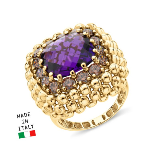 Золотое кольцо с фианитами и аметистом