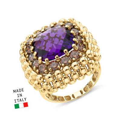 Золотое кольцо с фианитами и аметистом
