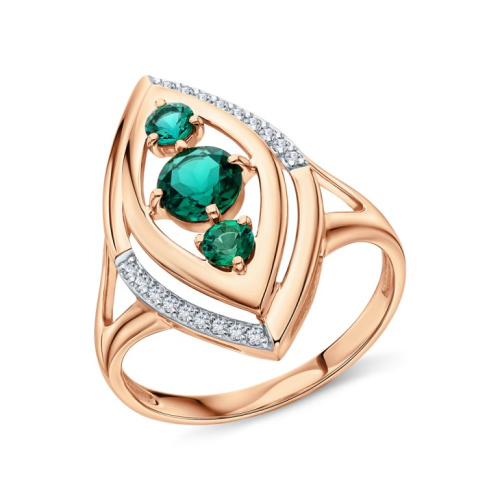 Золотое кольцо с бриллиантами природными и изумрудами гидротермальными