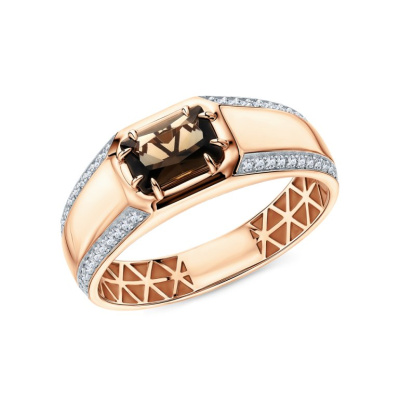 Золотое кольцо с фианитами и кварцами природными