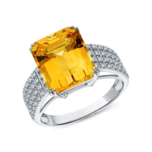 Золотое кольцо с бриллиантами природными и цитринами природными