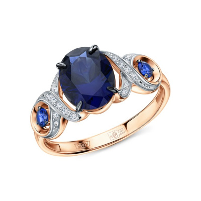 Золотое кольцо с бриллиантами природными и сапфирами природными