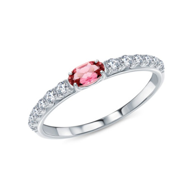 Золотое кольцо с бриллиантами природными и турмалинами природными