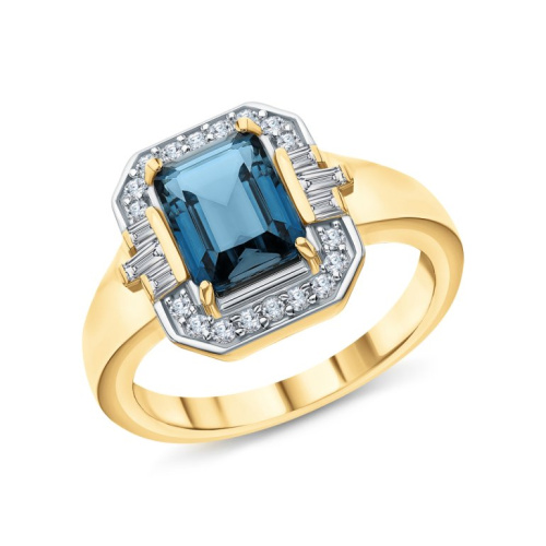 Серебряное кольцо с фианитами и топазами природными