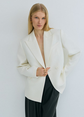 Приталенный двубортный жакет, Белый