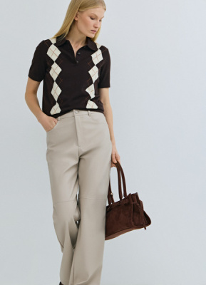 Прямые брюки из искусственной кожи, Бежевый