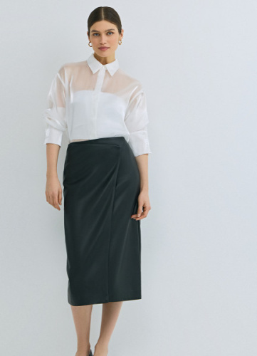 Юбка миди из искусственной кожи, Черный