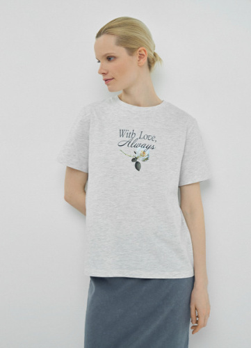 Футболка с цветочным принтом, Серый