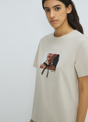 Футболка с принтом, Бежевый