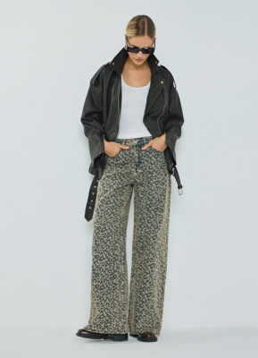 Широкие джинсы с леопардовым принтом, Синий