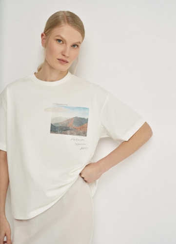 Футболка с географическим принтом O'STIN х Экспедиция, Белый