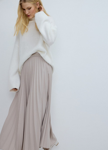 Плиссированная юбка миди A-силуэта, Бежевый