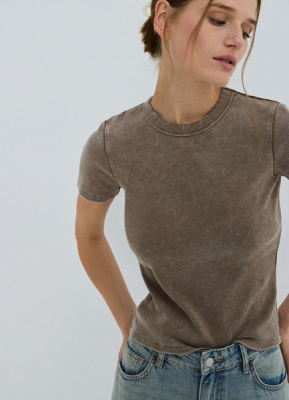 Футболка с эффектом стирки, Бежевый