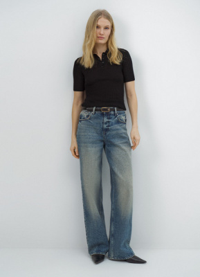 Свободные прямые джинсы средней посадки, Синий