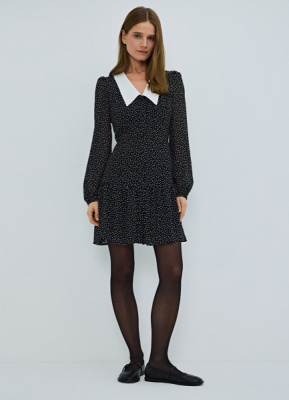 Платье мини из шифона в горошек, Черный