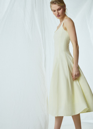 Платье миди с вырезом каре, Желтый