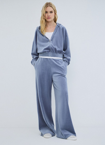 Велюровые брюки с эффектом стирки, Синий